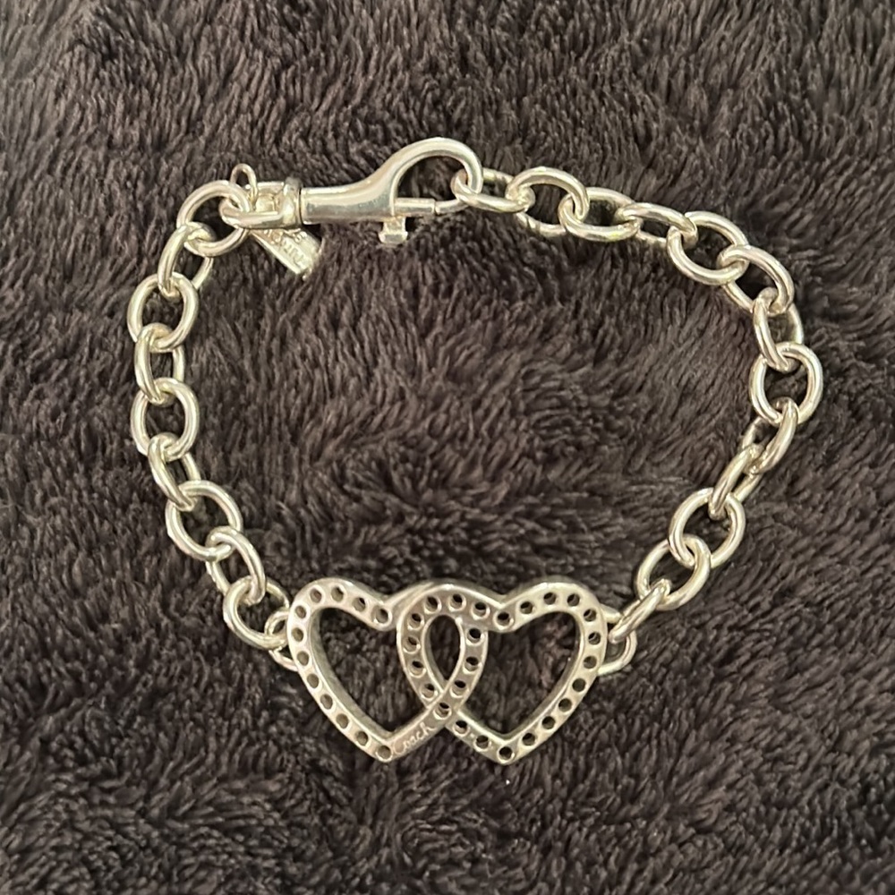 COACH Sterling Silver Double Heart Bracelet